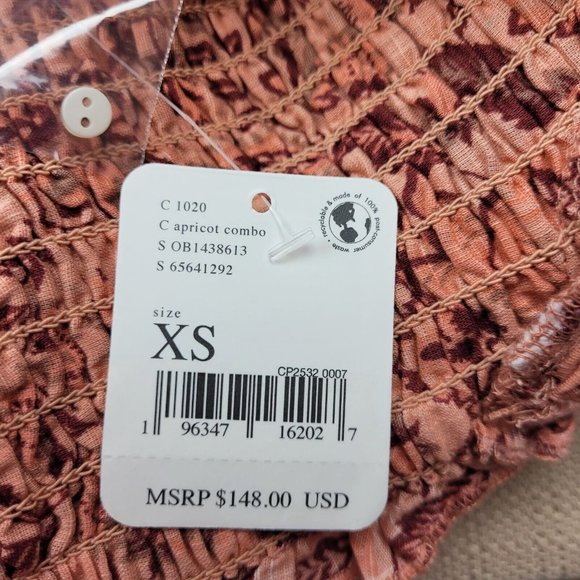 Free People Smock It To Me Mini Dress Women's Size XS Pullover Apricot Combo NWT - Picture 11 of 11